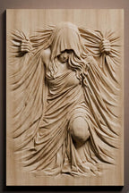 Veiled Woman Wood Carving