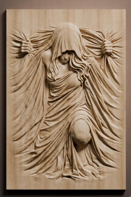 Veiled Woman Wood Carving
