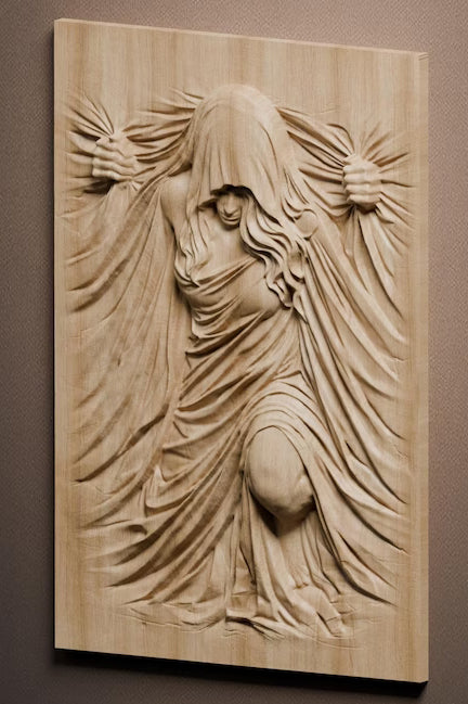 Veiled Woman Wood Carving