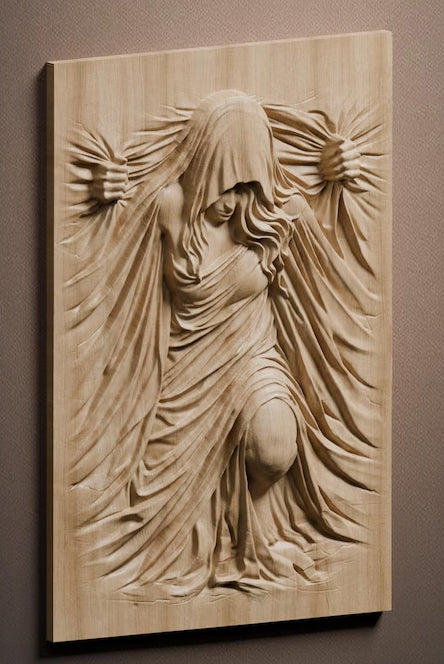 Veiled Woman Wood Carving