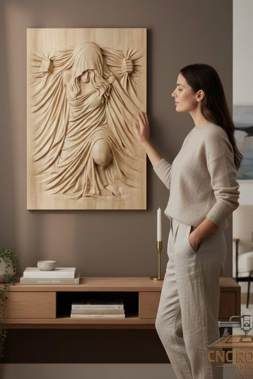 Veiled Woman Wood Carving